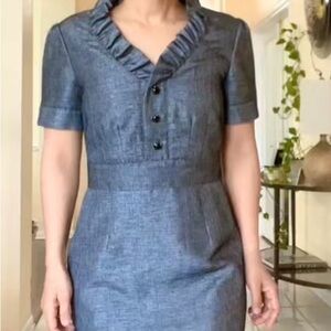 ANTONIO MELANI Blue Ruffle Collar Midi Dress